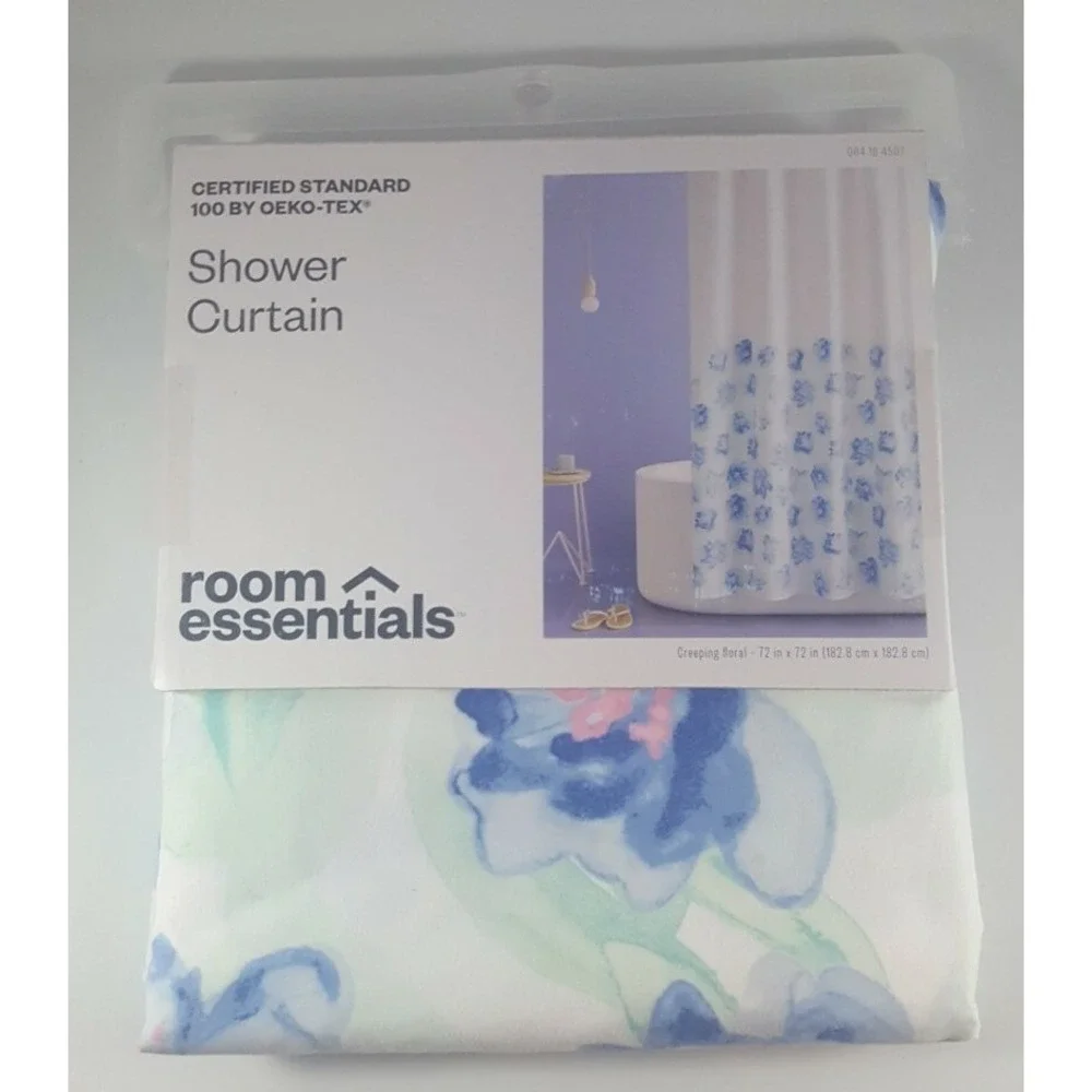 NEW Room Essentials Creeping Floral Flowers Fabric Shower Curtain - White 72x72